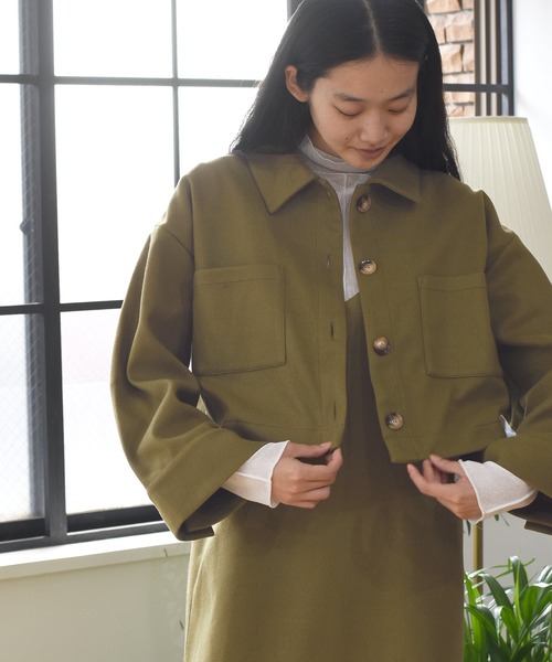 Alley by w closet（アリーバイダブルクローゼット）の「【SETUP対応】【Alley】エコウールショートジャケット（その他アウター・レディース・ベージュ/モスグリーン・FREE）」の8枚目の写真