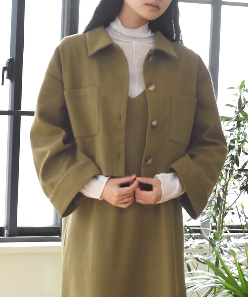 Alley by w closet（アリーバイダブルクローゼット）の「【SETUP対応】【Alley】エコウールショートジャケット（その他アウター・レディース・ベージュ/モスグリーン・FREE）」の7枚目の写真