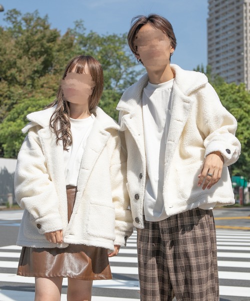 PairPair(ペアペア)の「2WAYボアブルゾン(ユニセックス)(ブルゾン・レディース・アイボリー/モカ・FREE)」の3枚目の写真