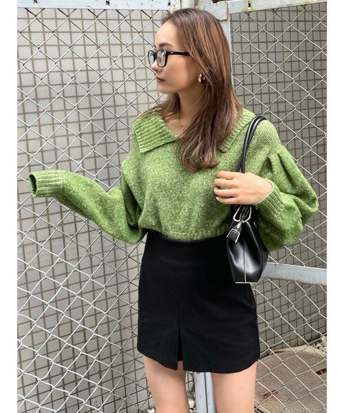 EMODA（エモダ）の「ドロップタックスリーブニット（ニット/セーター・レディース・ブラック/ベージュ/グリーン・FREE）」の8枚目の写真