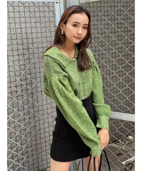 EMODA（エモダ）の「ドロップタックスリーブニット（ニット/セーター・レディース・ブラック/ベージュ/グリーン・FREE）」の4枚目の写真