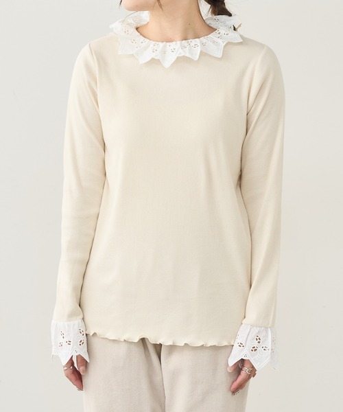 PUAL CE CIN（ピュアルセシン）の「ラッフル襟レースインナー（Tシャツ/カットソー・レディース・ブラック/ナチュラル/グレイッシュベージュ・FREE）」の14枚目の写真