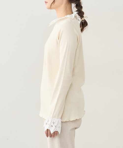 PUAL CE CIN（ピュアルセシン）の「ラッフル襟レースインナー（Tシャツ/カットソー・レディース・ブラック/ナチュラル/グレイッシュベージュ・FREE）」の15枚目の写真