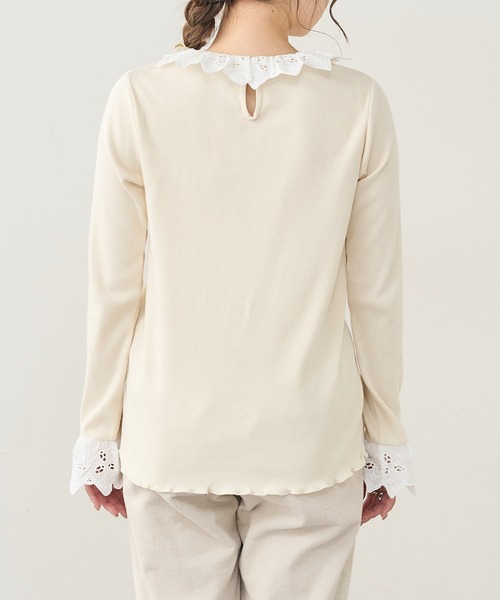 PUAL CE CIN（ピュアルセシン）の「ラッフル襟レースインナー（Tシャツ/カットソー・レディース・ブラック/ナチュラル/グレイッシュベージュ・FREE）」の16枚目の写真