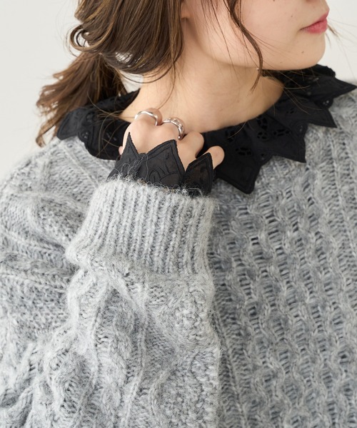 PUAL CE CIN（ピュアルセシン）の「ラッフル襟レースインナー（Tシャツ/カットソー・レディース・ブラック/ナチュラル/グレイッシュベージュ・FREE）」の8枚目の写真