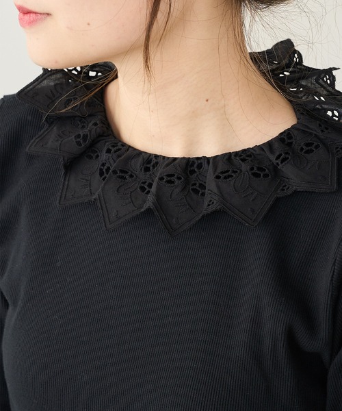 PUAL CE CIN（ピュアルセシン）の「ラッフル襟レースインナー（Tシャツ/カットソー・レディース・ブラック/ナチュラル/グレイッシュベージュ・FREE）」の12枚目の写真