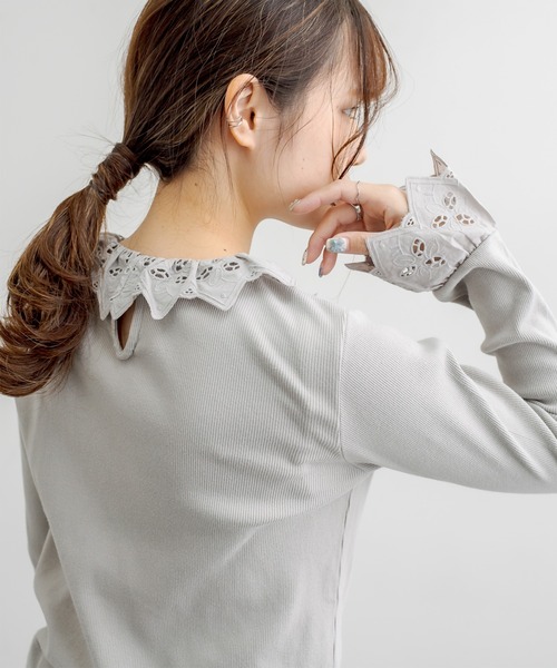 PUAL CE CIN（ピュアルセシン）の「ラッフル襟レースインナー（Tシャツ/カットソー・レディース・ブラック/ナチュラル/グレイッシュベージュ・FREE）」の21枚目の写真