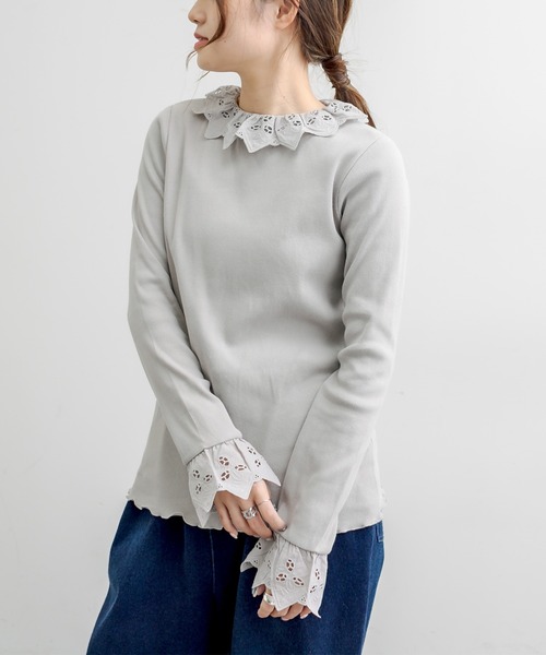 PUAL CE CIN（ピュアルセシン）の「ラッフル襟レースインナー（Tシャツ/カットソー・レディース・ブラック/ナチュラル/グレイッシュベージュ・FREE）」の22枚目の写真