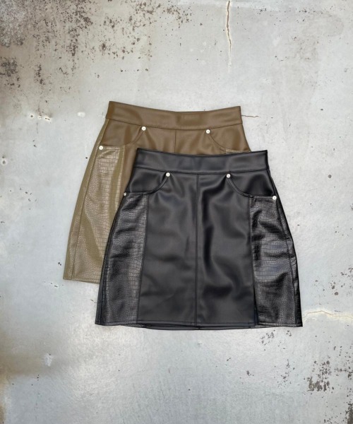 FIG&VIPER（フィグアンドバイパー）の「Fレザー切替スリットミニSK（スカート・レディース・ブラック/カーキ・MEDIUM/SMALL）」の21枚目の写真