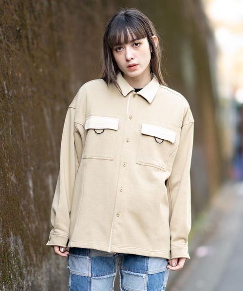 X-girl(エックスガール)の「EASY WORK SHIRT(シャツ/ブラウス・レディース・ホワイト/ベージュ/チャコール・S/M)」の1枚目の写真