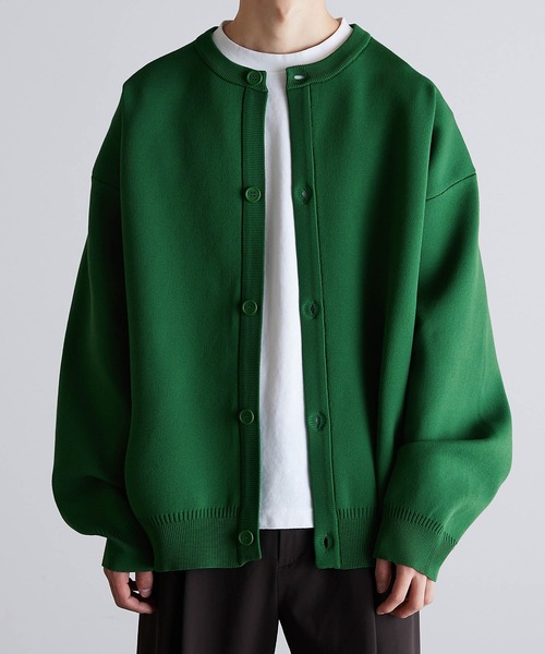 Like Us(ライクアス)の「【Like Us】クルーネック/ラウンドネックダブルリブハイゲージ捲縮ニットルーズカーディガン(カーディガン/ボレロ・メンズ・ブラック/パープル/サックスブルー/オレンジ/グリーン/グリーン系その他/チャコール・M/L)」の4枚目の写真