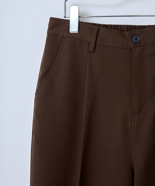 センタープレスセミワイドフレアパンツ/TRストレッチスーツ地シュー