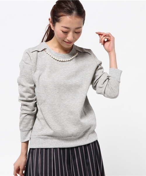 DISCOAT（ディスコート）の「【Discoat】裏毛パール付プルオーバー（Tシャツ/カットソー・レディース・ネイビー/オフホワイト/グレー・ﾌﾘ-）」の3枚目の写真