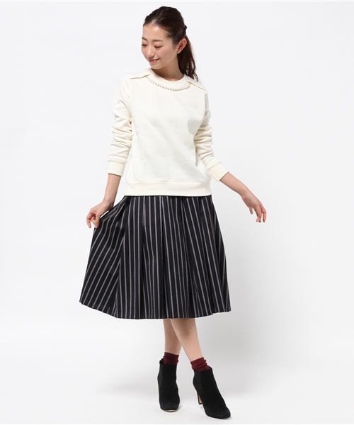 DISCOAT（ディスコート）の「【Discoat】裏毛パール付プルオーバー（Tシャツ/カットソー・レディース・ネイビー/オフホワイト/グレー・ﾌﾘ-）」の7枚目の写真