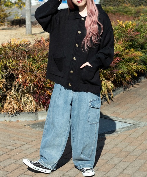 PairPair（ペアペア）の「襟付きBIGポケットカーディガン(ユニセックス)（カーディガン/ボレロ・レディース・ブラック/イエロー/オレンジ/アイボリー・MEDIUM/LARGE）」の13枚目の写真