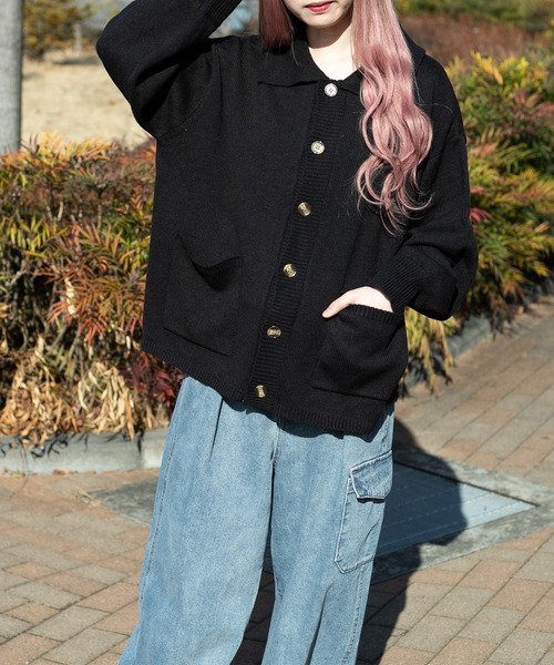 PairPair（ペアペア）の「襟付きBIGポケットカーディガン(ユニセックス)（カーディガン/ボレロ・レディース・ブラック/イエロー/オレンジ/アイボリー・MEDIUM/LARGE）」の5枚目の写真