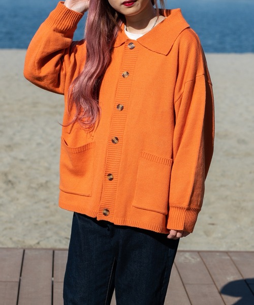 PairPair（ペアペア）の「襟付きBIGポケットカーディガン(ユニセックス)（カーディガン/ボレロ・レディース・ブラック/イエロー/オレンジ/アイボリー・MEDIUM/LARGE）」の7枚目の写真