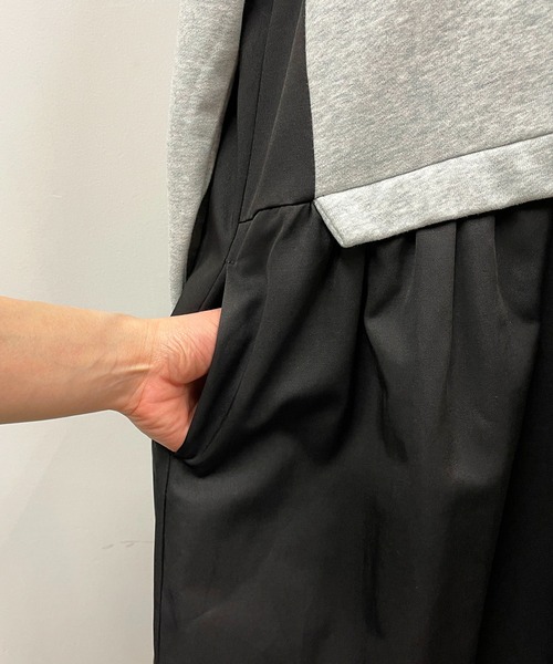 PICCIN（ピッチン）の「バックティアードフード付き裏毛ワンピース（ワンピース・レディース・ライトグレー/ブラック・M）」の8枚目の写真