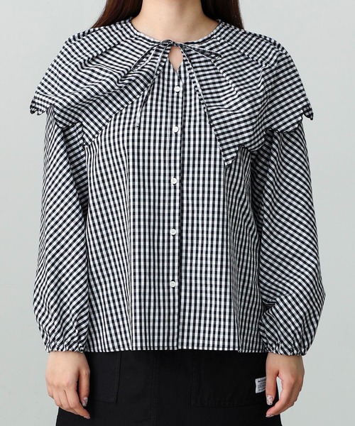 MILKFED.(ミルクフェド)の「GINGHAM BIG COLLAR BLOUSE(シャツ/ブラウス・レディース・ブラック/レッド/グリーン・ONE SIZE)」の5枚目の写真