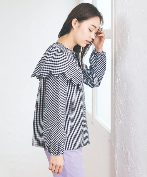 MILKFED.(ミルクフェド)の「GINGHAM BIG COLLAR BLOUSE(シャツ/ブラウス・レディース・ブラック/レッド/グリーン・ONE SIZE)」の6枚目の写真