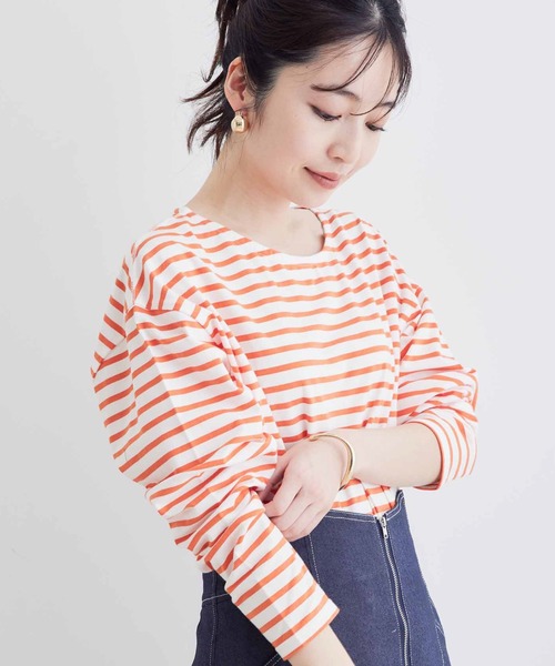 【WEB限定】バックキラッと釦オーバーサイズボーダーロングTシャツ