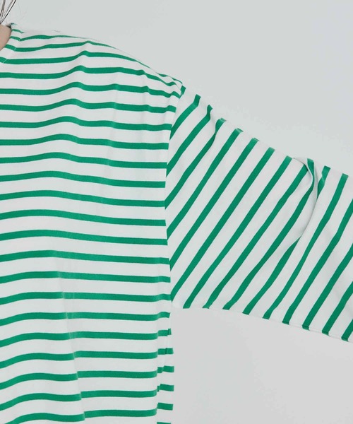 【WEB限定】バックキラッと釦オーバーサイズボーダーロングTシャツ