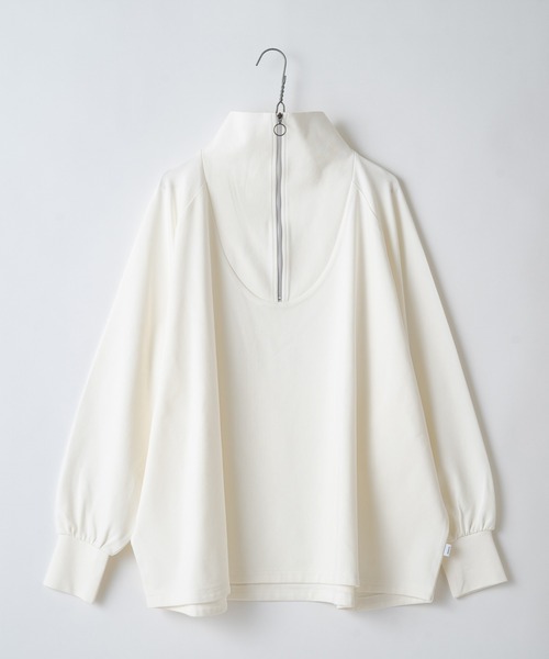 WHIMSIC(ウィムジック)の「【WHIMSIC】ミリタリーハーフジップシャツ(Tシャツ/カットソー・レディース・ホワイト/ベージュ/グレー/ピンク・FREE)」の2枚目の写真