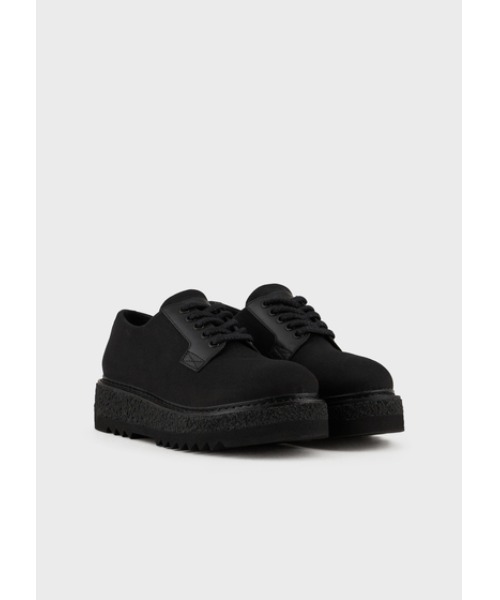 EMPORIO ARMANI(エンポリオアルマーニ)の「【エンポリオ アルマーニ】異素材MIX プレーントゥ レースアップシューズ(ドレスシューズ・メンズ・ブラック×ブラック・8/7/9/6)」の2枚目の写真
