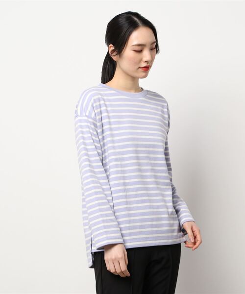 Samansa Mos2(サマンサ モスモス)の「ポンチボーダー裏起毛Tシャツ(Tシャツ/カットソー・レディース・ブラック/ベージュ/オフホワイト/ラベンダー・フリ-)」の9枚目の写真