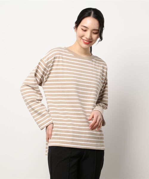 Samansa Mos2(サマンサ モスモス)の「ポンチボーダー裏起毛Tシャツ(Tシャツ/カットソー・レディース・ブラック/ベージュ/オフホワイト/ラベンダー・フリ-)」の10枚目の写真