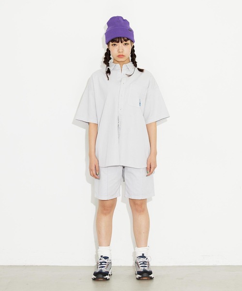 X-girl（エックスガール）の「TWILL FACE EMBROIDERY S/S SHIRT/フェイス刺繍　ツイルシャツ（シャツ/ブラウス・レディース・ライトグレー/ブラック/ピンク・S/M）」の20枚目の写真