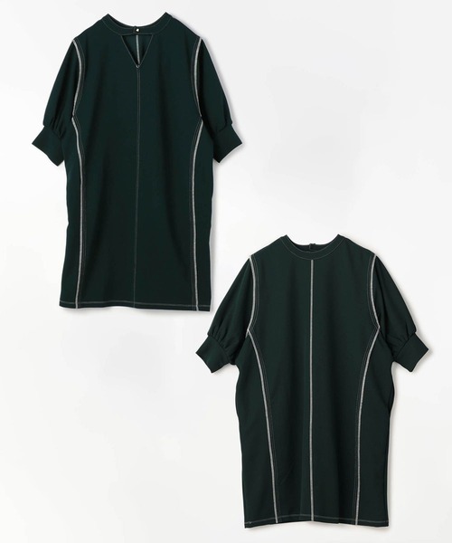 179/WG(イチナナキュウダブルジー)の「配色ステッチワンピース(ワンピース・レディース・ベージュ/ブルー/グリーン・MEDIUM)」の5枚目の写真