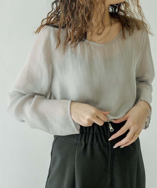 mystic（ミスティック）の「シアープルオーバー（Tシャツ/カットソー・レディース・アイボリー/オフホワイト/グレー・FREE）」の3枚目の写真