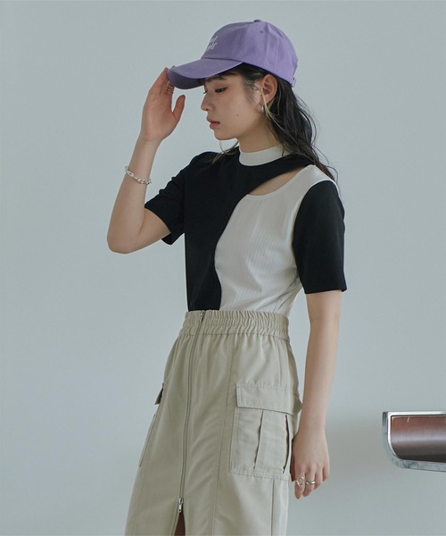 miette（ミエット）の「カーブライントップス（Tシャツ/カットソー・レディース・ネイビー/ライトベージュ/イエロー/カーキ/ブラック/オフホワイト・FREE）」の20枚目の写真