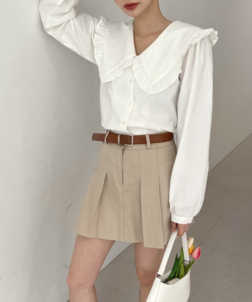 by muni:r（バイ ムニール）の「ビッグカラーフリルブラウス（シャツ/ブラウス・レディース・ベージュ/ブルー/アイボリー・FREE）」の12枚目の写真