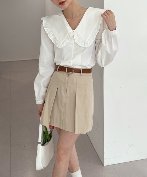 by muni:r（バイ ムニール）の「ビッグカラーフリルブラウス（シャツ/ブラウス・レディース・ベージュ/ブルー/アイボリー・FREE）」の14枚目の写真