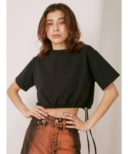 EVRIS（エヴリス）の「ドロストショートレングスTEE（Tシャツ/カットソー・レディース・その他1/ブラック/ホワイト・FREE）」の3枚目の写真