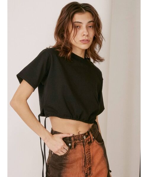 EVRIS（エヴリス）の「ドロストショートレングスTEE（Tシャツ/カットソー・レディース・その他1/ブラック/ホワイト・FREE）」の5枚目の写真