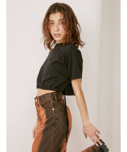 EVRIS（エヴリス）の「ドロストショートレングスTEE（Tシャツ/カットソー・レディース・その他1/ブラック/ホワイト・FREE）」の6枚目の写真