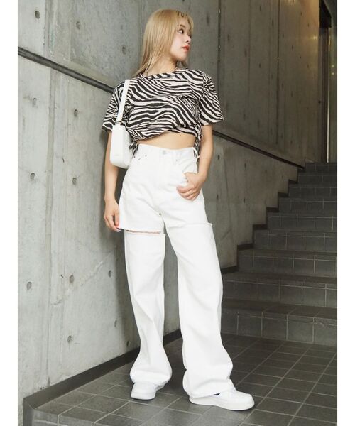 EVRIS（エヴリス）の「ドロストショートレングスTEE（Tシャツ/カットソー・レディース・その他1/ブラック/ホワイト・FREE）」の20枚目の写真