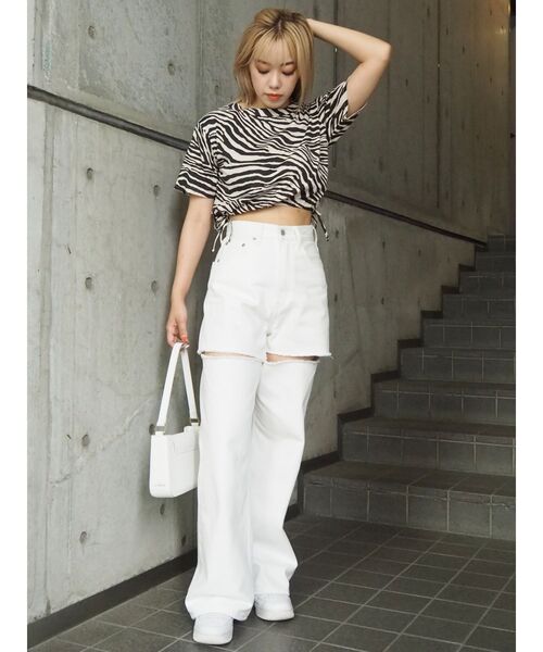 EVRIS（エヴリス）の「ドロストショートレングスTEE（Tシャツ/カットソー・レディース・その他1/ブラック/ホワイト・FREE）」の21枚目の写真