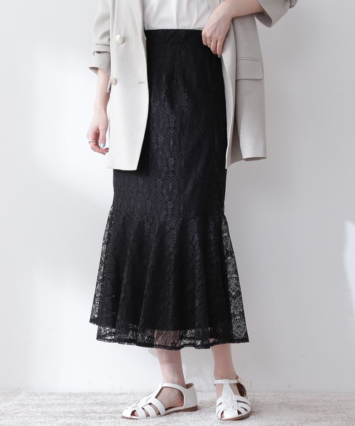 N.（N. Natural Beauty Basic）（エヌエヌナチュラルビューティーベーシック）の「◆レースマーメイドスカート（スカート・レディース・ライトグレー/ブラック/ブルー・MEDIUM）」の4枚目の写真