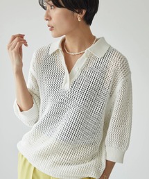 透かし編み衿付きニットプルオーバー　-ウォッシャブル-