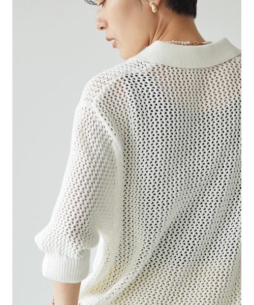 AMERICAN HOLIC（アメリカンホリック）の「透かし編み衿付きニットプルオーバー　-ウォッシャブル-（ポロシャツ・レディース・ブラック/オフホワイト・M/L）」の10枚目の写真