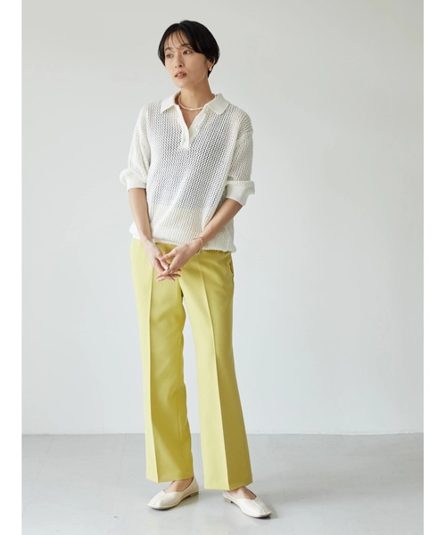 AMERICAN HOLIC（アメリカンホリック）の「透かし編み衿付きニットプルオーバー　-ウォッシャブル-（ポロシャツ・レディース・ブラック/オフホワイト・M/L）」の12枚目の写真