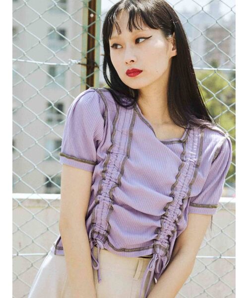 jouetie（ジュエティ）の「ハーフスリーブリバーシブルギャザーテレコトップス（Tシャツ/カットソー・レディース・ブラック/パープル/レッド/その他1/その他2・MEDIUM）」の3枚目の写真