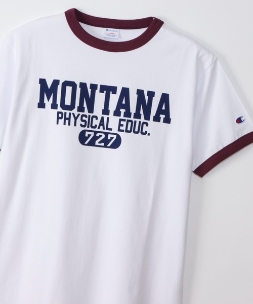 Champion(チャンピオン)の「Champion チャンピオン カレッジプリント半袖リンガーTシャツ(Tシャツ/カットソー・メンズ・ネイビー/ベージュ/ブラック/レッド・S/M/XL/L)」の4枚目の写真