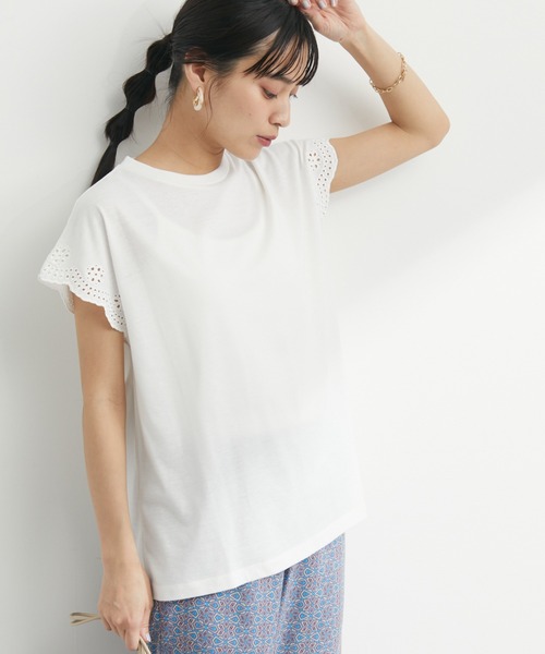 Green Parks(グリーンパークス)の「・SUGAR SPOON アイレットフレンチTシャツ(Tシャツ/カットソー・レディース・イエロー/パープル/オフホワイト/ブラック・FREE)」の2枚目の写真