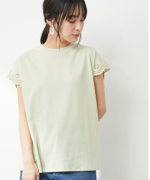 Green Parks(グリーンパークス)の「・SUGAR SPOON アイレットフレンチTシャツ(Tシャツ/カットソー・レディース・イエロー/パープル/オフホワイト/ブラック・FREE)」の1枚目の写真