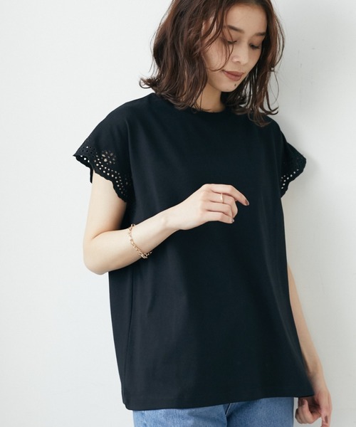 Green Parks(グリーンパークス)の「・SUGAR SPOON アイレットフレンチTシャツ(Tシャツ/カットソー・レディース・イエロー/パープル/オフホワイト/ブラック・FREE)」の3枚目の写真